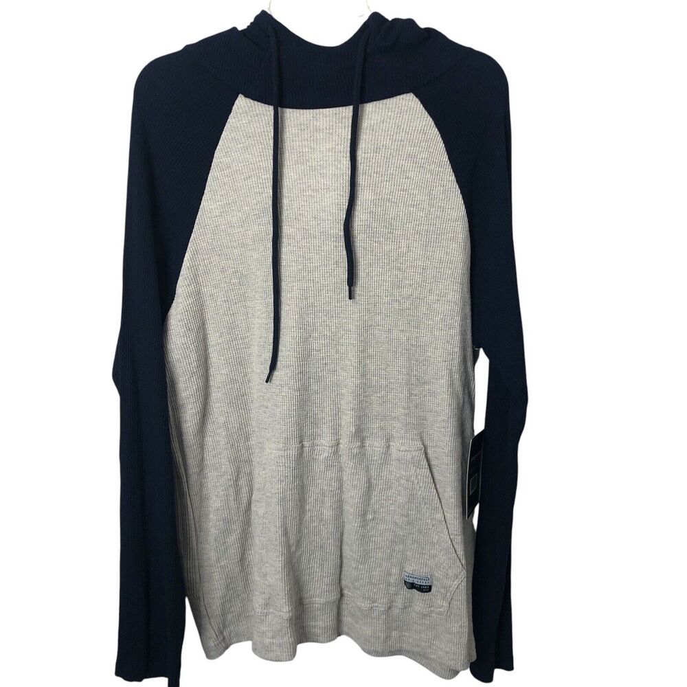 Aeropostale NWT Men's Light Heather Grey/Blue Long Sleeve Thermal Hoodie Size XL